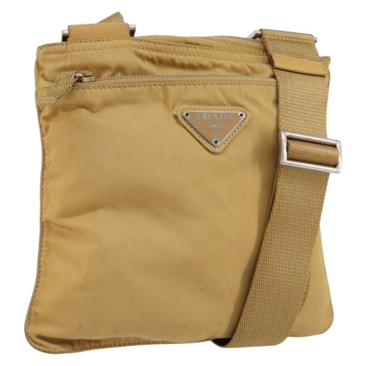 Prada Shoulder Bag Nylon Beige Silver Auth 151338